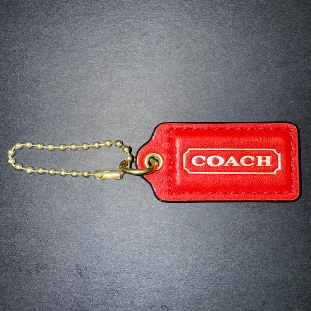 Coach Red Leather Hang Tag Gold Foil Logo Brass Hardware Bag Charm Keychain